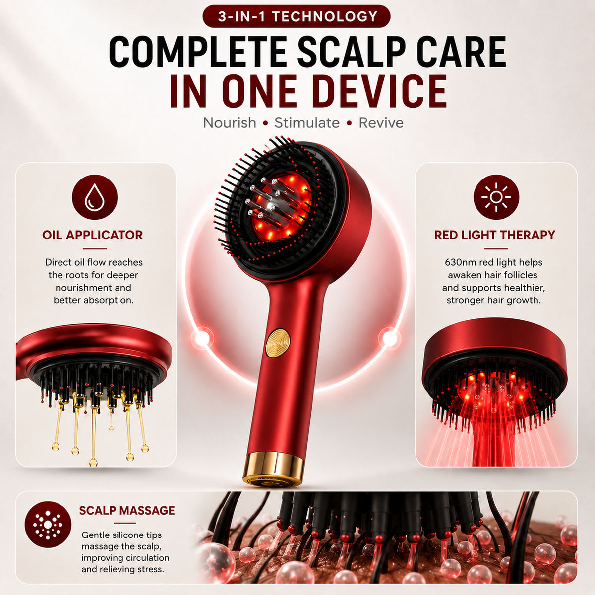 Curavox 3 In 1  Electric Scalp Massager | IPX7 Waterproof | Headache Relief & Hair Growth