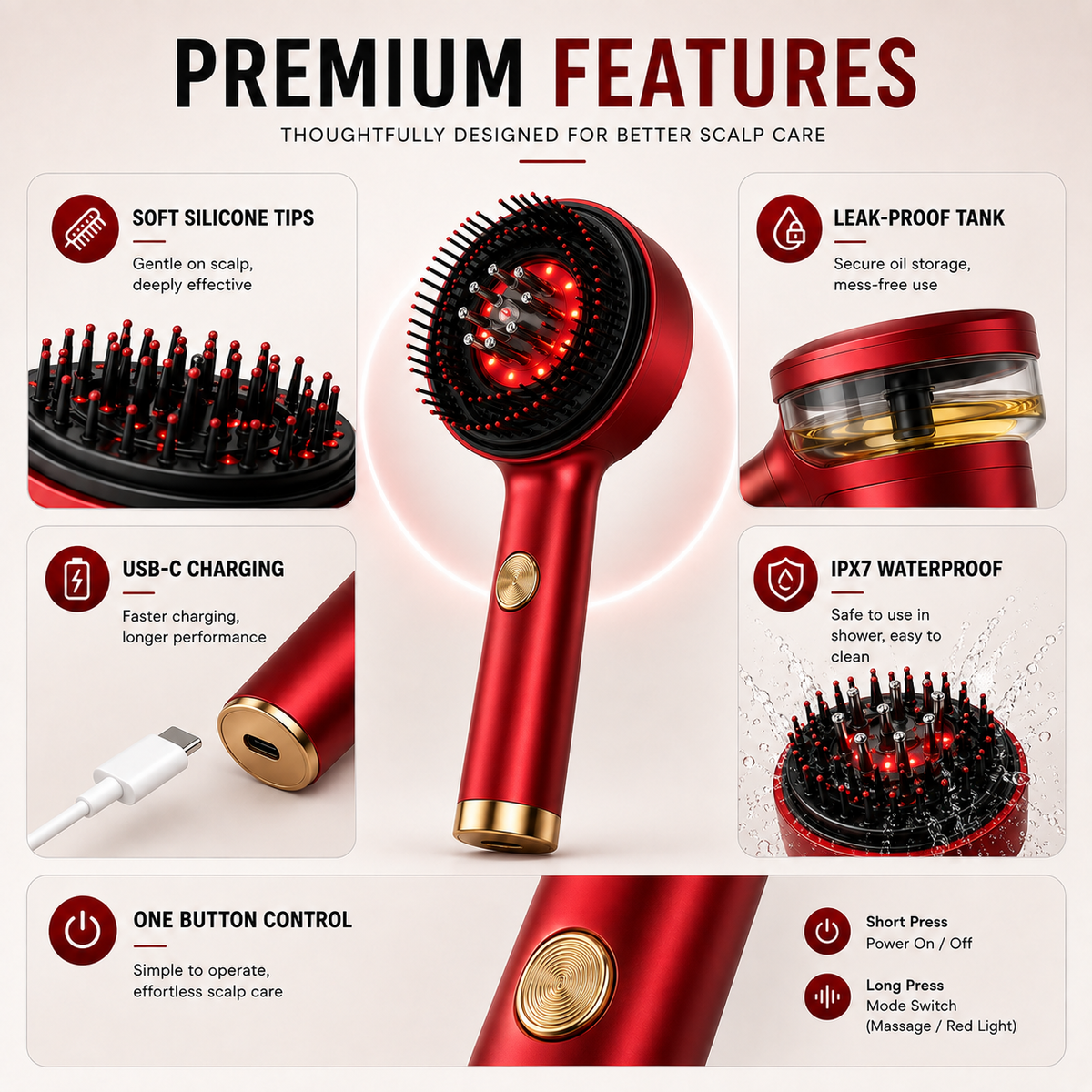 Curavox 3 In 1  Electric Scalp Massager | IPX7 Waterproof | Headache Relief & Hair Growth