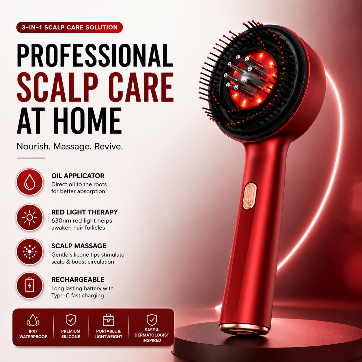 3 In 1  Electric Scalp Massager | IPX7 Waterproof | Headache Relief & Hair Growth
