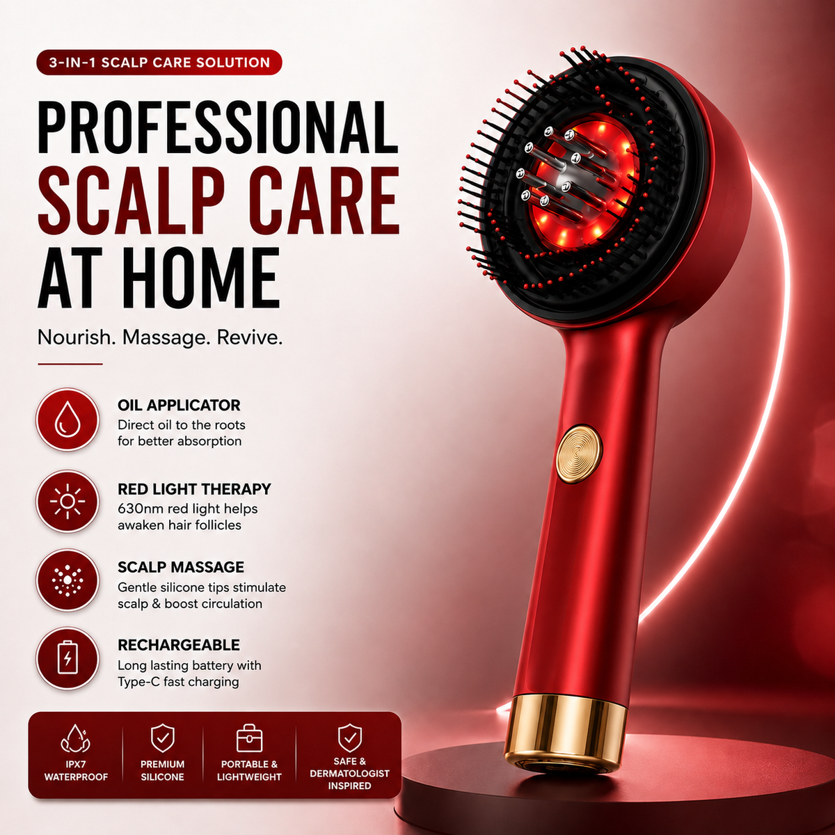 Curavox 3 In 1  Electric Scalp Massager | IPX7 Waterproof | Headache Relief & Hair Growth